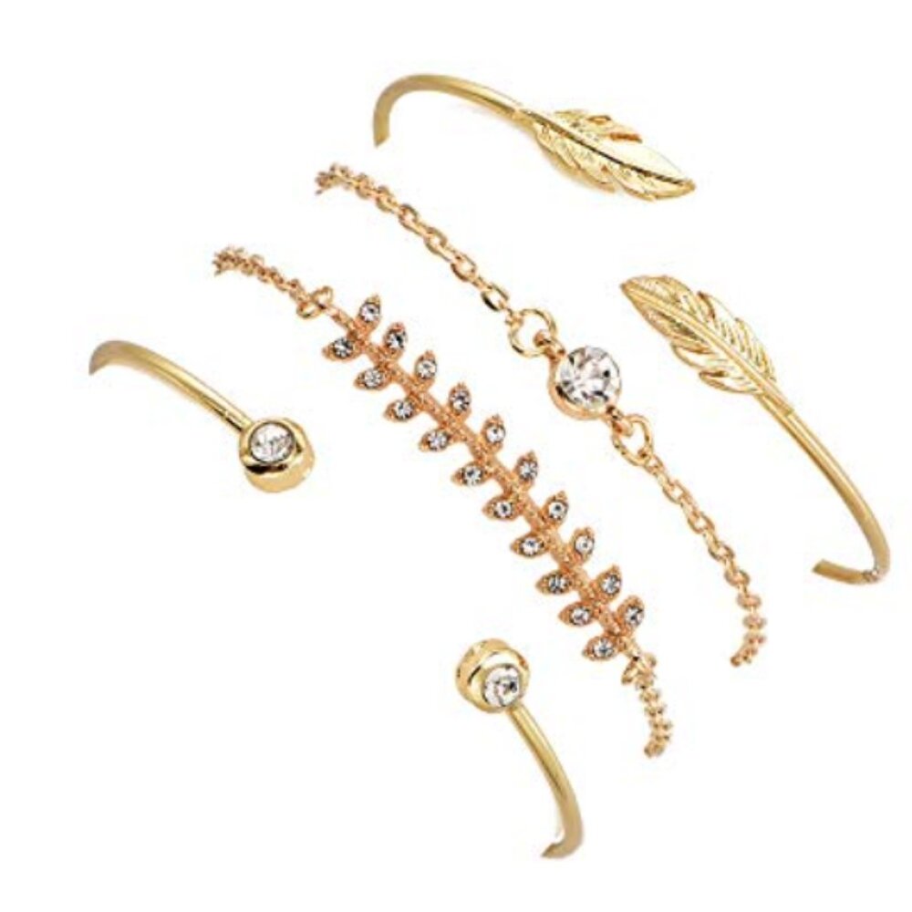 “Edith” Shiny Leaf Stacked Bracelets - image 2